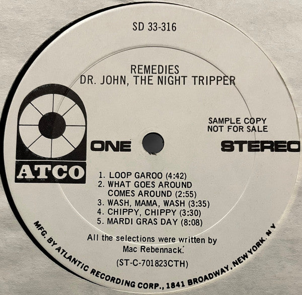 Dr. John, The Night Tripper - Remedies - VG LP Record (Low grade cover) 1970 ATCO USA Original Press White Label Promo Vinyl - Psychedelic Rock / Blues Rock - Shuga Records