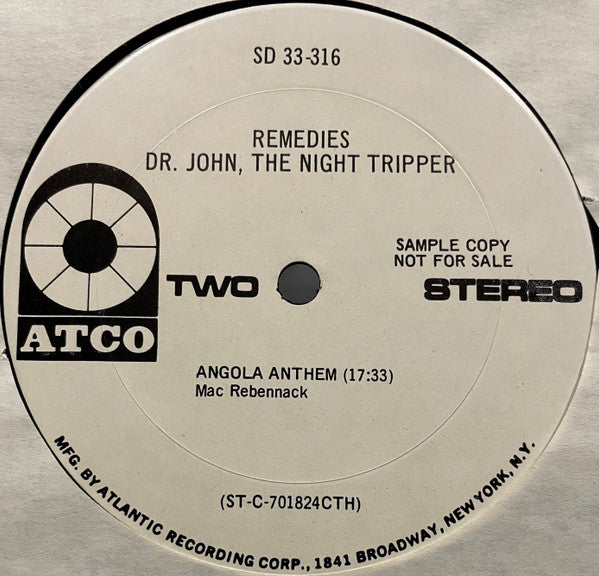 Dr. John, The Night Tripper - Remedies - VG LP Record (Low grade cover) 1970 ATCO USA Original Press White Label Promo Vinyl - Psychedelic Rock / Blues Rock - Shuga Records