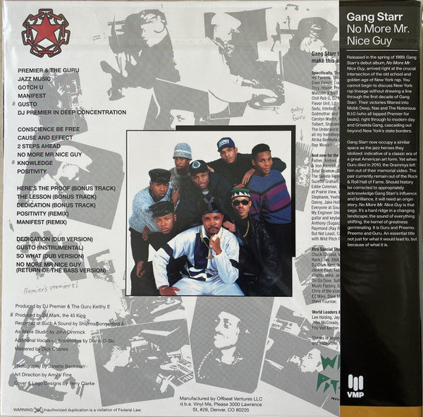 Gang Starr - No More Mr. Nice Guy (1989) - New 2 LP Record 2022 Wild Pitch Vinyl Me Please Club Red & White Vinyl - Hip Hop - Shuga Records