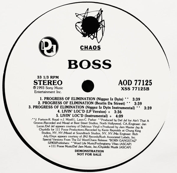 Boss - Progress Of Elimination - New 12" Single Record 1993 Rush Associated USA Promo Vinyl - Hip Hop