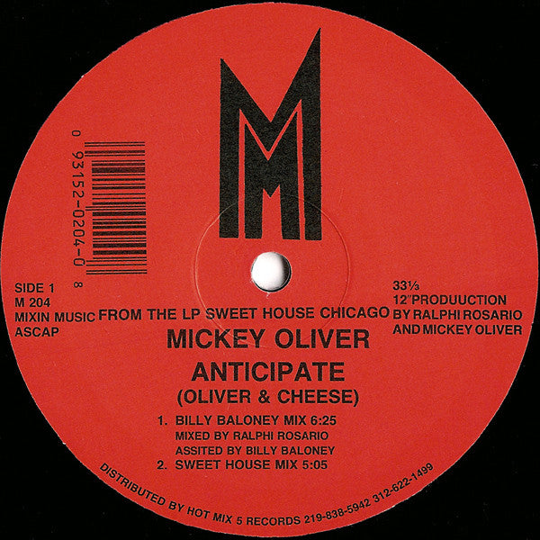Mickey Oliver - Anticipate - VG+ 12" Single Record 1989 M Vinyl - Chicago House - Shuga Records