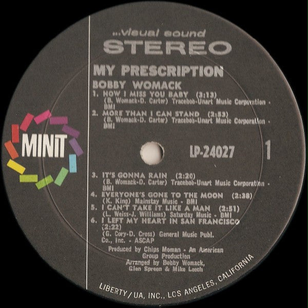 Bobby Womack - My Prescription - Mint- LP Record (VG- low grade cover) 1970 Minit USA Original Press RARE Vinyl - Soul / Rhythm & Blues - Shuga Records