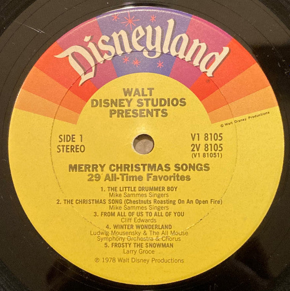 Various - Walt Disney Studios Presents Merry Christmas Songs - VG+ 2 LP Record 1978 Disneyland USA Vinyl - Children's / Holiday - Shuga Records