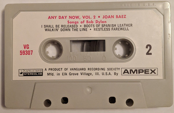 Joan Baez - Any Day Now, Vol.2 (Songs Of Bob Dylan) - VG+ Cassette 1968 Vanguard AMPEX Tape & Clamshell Case - Fold Rock / Folk - Shuga Records