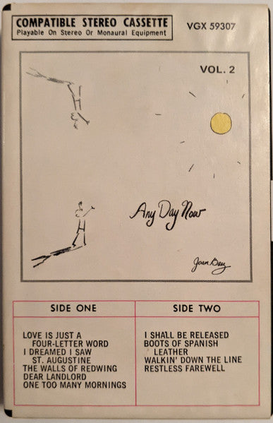 Joan Baez - Any Day Now, Vol.2 (Songs Of Bob Dylan) - VG+ Cassette 1968 Vanguard AMPEX Tape & Clamshell Case - Fold Rock / Folk - Shuga Records
