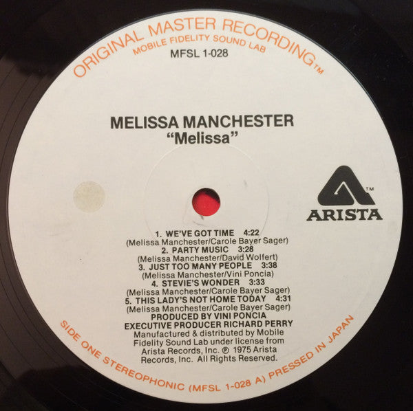 Melissa Manchester - Melissa - Mint- LP Record 1980 MFSL Mobile Fidelity Sound Lab Original Master Recording Japan vinyl & Insert - Pop Rock / Soft Rock - Shuga Records