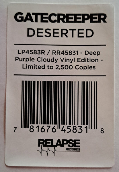 Gatecreeper - Deserted (2019) - New LP Record 2022 Relapse Deep Purple Cloudy Vinyl & Insert - Death Metal - Shuga Records