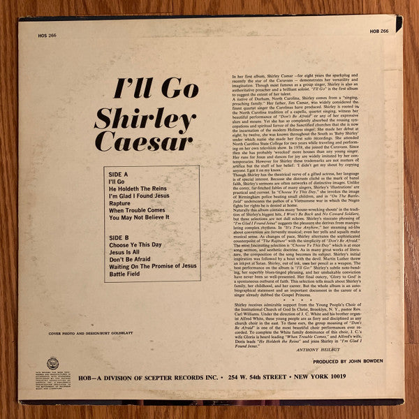 Shirley Caesar With The Institutional Choir Of Brooklyn - I'll Go - VG+ (VG cover) LP Record 1967 USA Original Vinyl - Gospel / Soul - Shuga Records