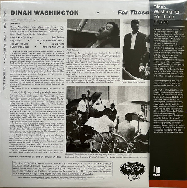 Dinah Washington – For Those In Love (1955) - New LP Record 2022 EmArcy Vinyl Me Please Club Edition Mono 180 gram Vinyl - Jazz / Big Band - Shuga Records