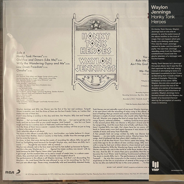 Waylon Jennings - Honky Tonk Heroes (1973) - New LP Record 2022 RCA Vinyl Me Please 180 gram Rust Orange Vinyl - Country / Honky Tonk / Hillbilly - Shuga Records