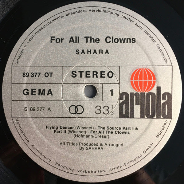 Sahara - For All The Clowns - Mint- LP Record 1975 Ariola Germany Original Press Vinyl - Prog Rock / Krautrock / Ambient - Shuga Records