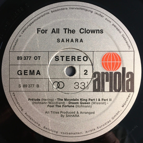Sahara - For All The Clowns - Mint- LP Record 1975 Ariola Germany Original Press Vinyl - Prog Rock / Krautrock / Ambient - Shuga Records
