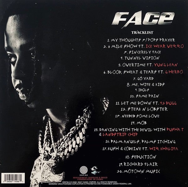 Babyface Ray - Face - Mint- 2 LP Record 2022 Empire Wavy Gang Black & Red Stripe Vinyl & Insert - Hip Hop / Trap