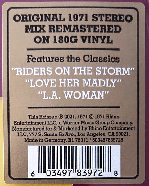 The Doors - L.A. Woman (1971) - New LP Record 2021 Elektra Rhino 180 gram Vinyl & See Through Die-cut Front Cover - Psychedelic Rock / Classic Rock - Shuga Records
