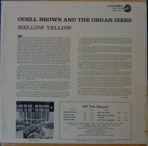 Odell Brown & The Organ-izers - Mellow Yellow - VG LP Record 1967 Cadet USA Original Mono Vinyl - Jazz-Funk / Jazz-Soul - Shuga Records