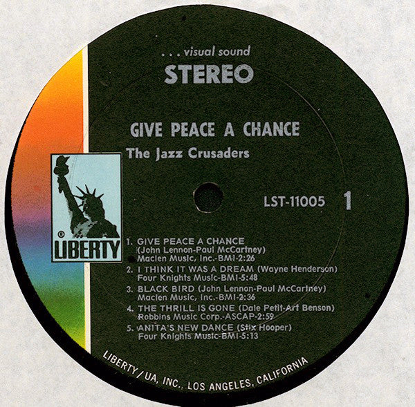 The Jazz Crusaders - Give Peace A Chance - VG+ LP Record 1970 Liberty USA Promo Vinyl - Jazz / Soul-Jazz - Shuga Records