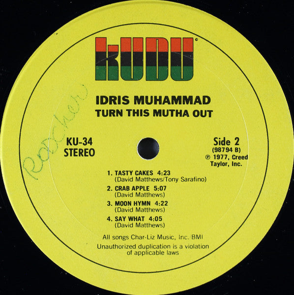 Idris Muhammad – Turn This Mutha Out - VG+ LP Record 1977 Kudu USA Vinyl - Jazz / Jazz-Funk - Shuga Records