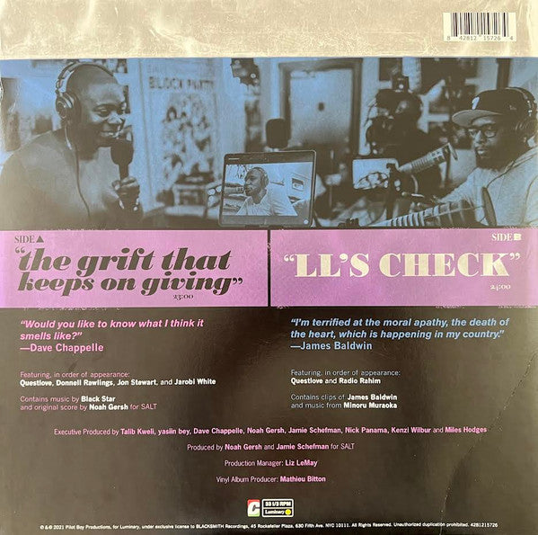 Talib Kweli, Dave Chappelle, Yasiin Bey - The Midnight Miracle Presents "The Grift That Keeps On Giving" & "LL's Check" - New LP Record 2022 Blacksmith Music USA Blue Vinyl - Comedy / Interview - Shuga Records