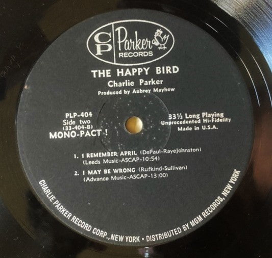 Charlie Parker - The Happy "Bird" - VG LP Record 1961 USA Original Mono Vinyl - Jazz / Hard Bop - Shuga Records