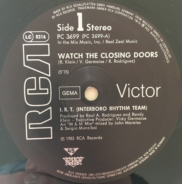 I.R.T. (Interboro Rhythm Team) - Watch The Closing Doors - VG+ 12" Single Record 1984 RCA Germany Vinyl - Hip Hop / Electro - Shuga Records