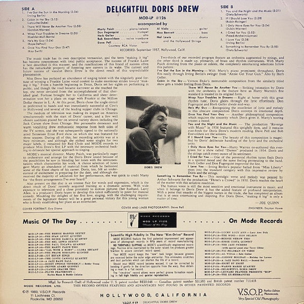 Doris Drew - Delightful Doris Drew (1957) - Mint- LP Record 1989 Mode V.S.O.P. USA Vinyl - Jazz Vocal - Shuga Records
