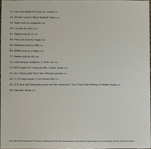 BTS - Wings - New 2 LP Record 2016 South Korea Import Unofficial