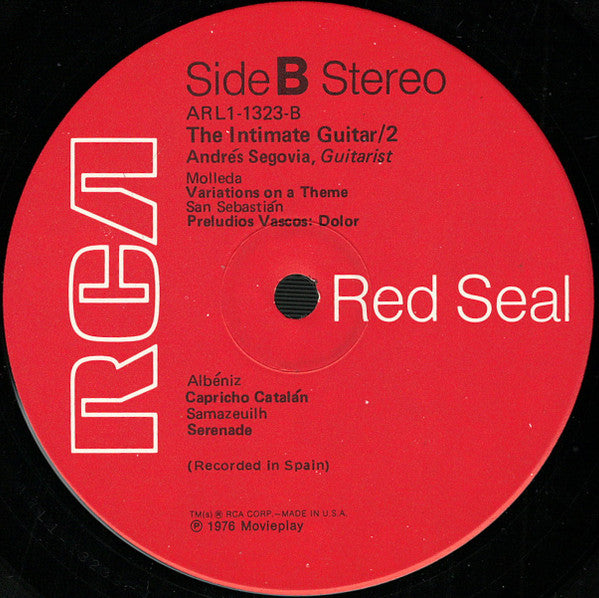 Andrés Segovia - The Intimate Guitar / 2 - VG+ LP Record 1976 RCA USA Vinyl - Classical Guitar - Shuga Records