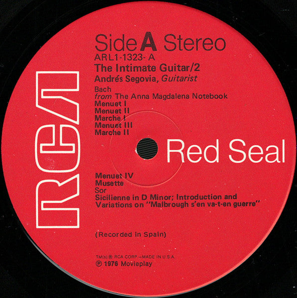 Andrés Segovia - The Intimate Guitar / 2 - VG+ LP Record 1976 RCA USA Vinyl - Classical Guitar - Shuga Records