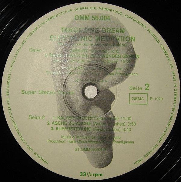 Tangerine Dream - Electronic Meditation - Near Mint- LP Record 1970 Ohr Germany Original Press Vinyl - Krautrock / Avantgarde / Experimental - Shuga Records