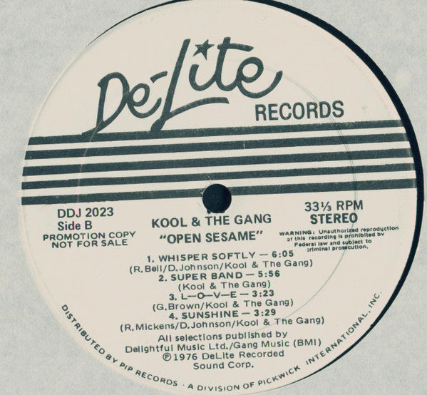 Kool & The Gang – Open Sesame - VG+ LP Record 1976 De-Lite USA Promo Vinyl - Funk / Soul / Disco