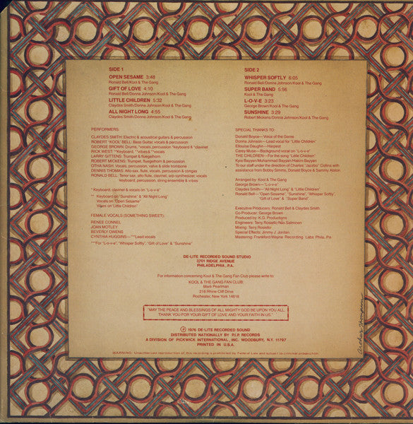Kool & The Gang – Open Sesame - VG+ LP Record 1976 De-Lite USA Promo Vinyl - Funk / Soul / Disco - Shuga Records