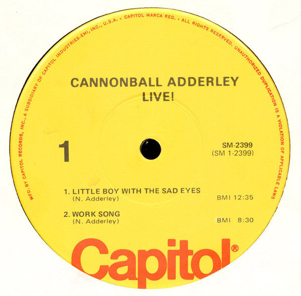 Cannonball Adderley - Cannonball Adderley-Live! (1965) - VG+ LP Record 1974 Capitol USA Vinyl - Jazz / Hard Bop / Modal - Shuga Records