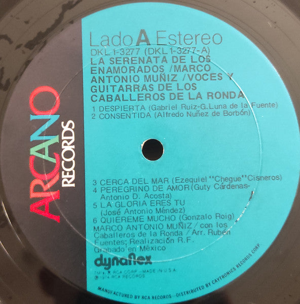 Marco Antonio Muñiz & Los Caballeros De La Ronda - La Serenata De Los Enamorados VG+ LP Record 1974 Arcano USA Vinyl - Latin / Bolero - Shuga Records