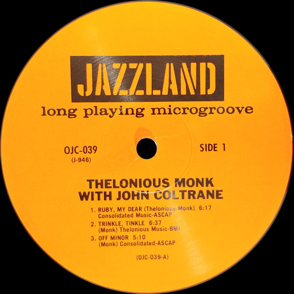 Thelonious Monk With John Coltrane (1961) - VG+ LP Record 1999 Jazzland Original Jazz Classics USA Vinyl - Jazz / Bop