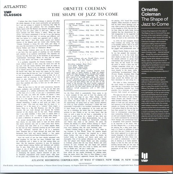 Ornette Coleman - The Shape Of Jazz To Come (1959) - New LP Record 2022 Vinyl Me, Please Atlantic 180 gram Vinyl & Booklet - Jazz / Free Jazz - Shuga Records