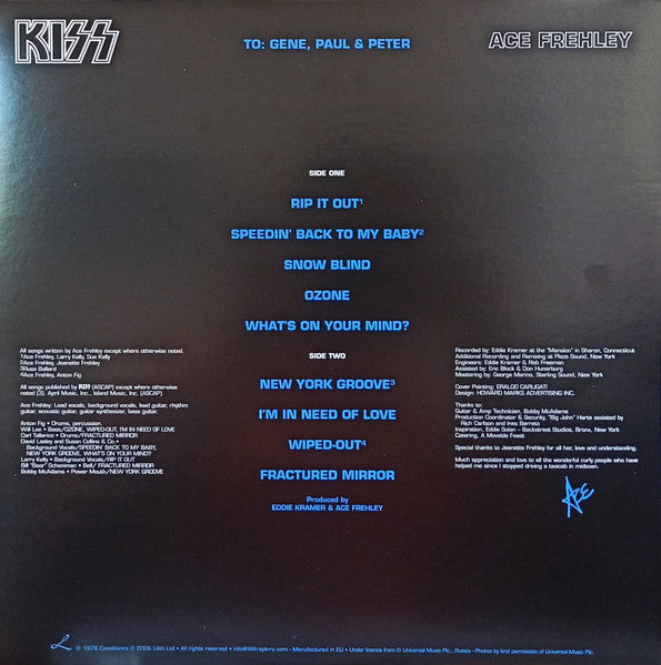 Kiss - Ace Frehley (1978) - Mint- LP Record 2006 Lilith 180 gram Picture Disc Vinyl - Hard Rock - Shuga Records