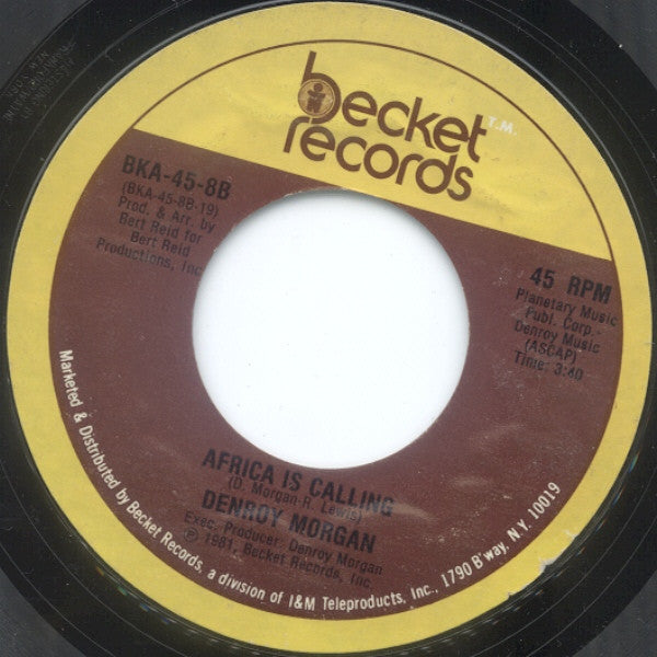 Denroy Morgan - Sweet Tender Love / Africa Is Calling - VG+ 7" Single 45 Record 1981 Becket USA - Funk / Reggae / Disco - Shuga Records
