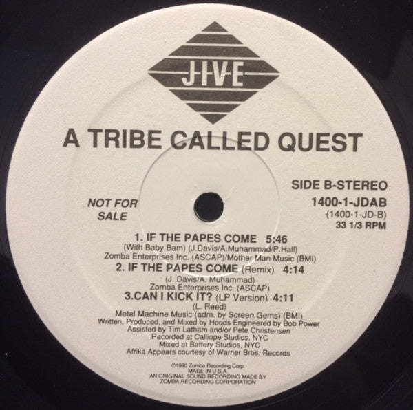 A Tribe Called Quest – Can I Kick It? - VG+ 12" Single Record 1990 Jive USA Promo Vinyl - Hip Hop / Conscious - Shuga Records