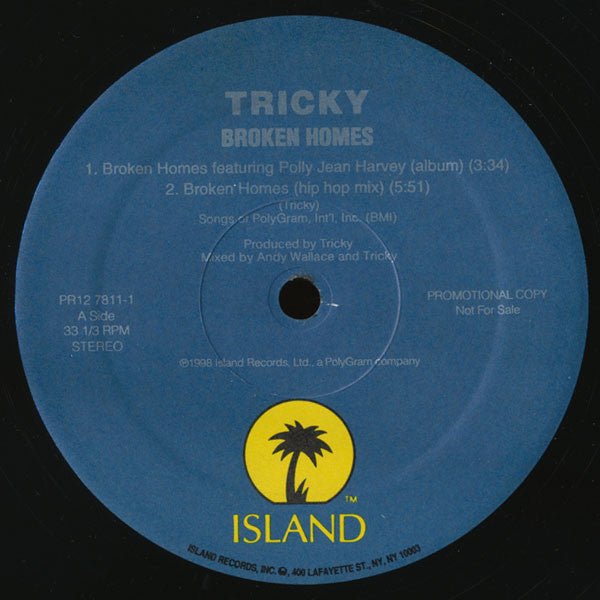 Tricky - Broken Homes / Money Greedy / Time - EP Record 1998 Island USA Promo Vinyl - Electronic / Trip Hop / Abstract - Shuga Records