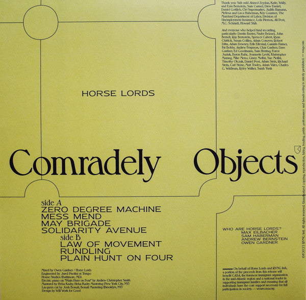 Horse Lords - Comradely Objects - New LP Record 2022 RVNG Intl. White Vinyl & Download - Math Rock / Krautrock / Experimental - Shuga Records