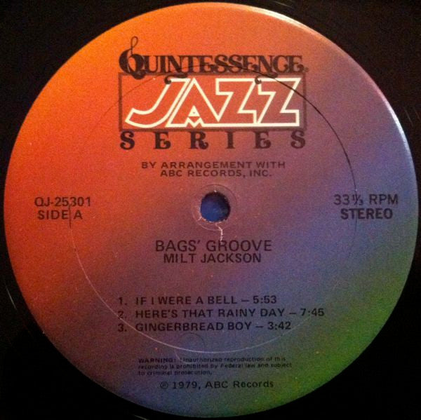 Milt Jackson - Bags' Groove - Mint- LP Record 1979 Quintessence USA Vinyl - Jazz / Post Bop - Shuga Records