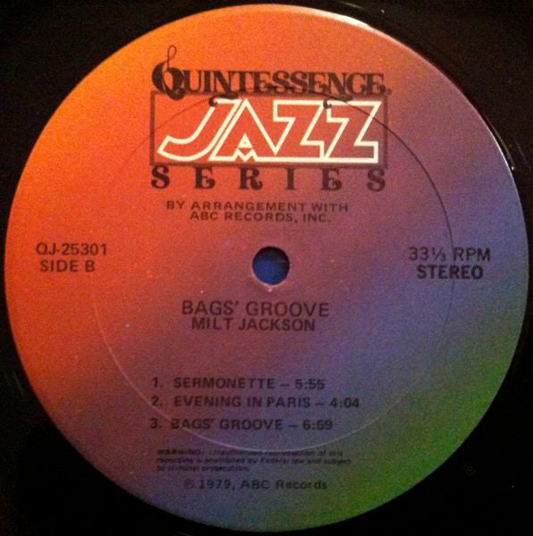 Milt Jackson - Bags' Groove - Mint- LP Record 1979 Quintessence USA Vinyl - Jazz / Post Bop - Shuga Records