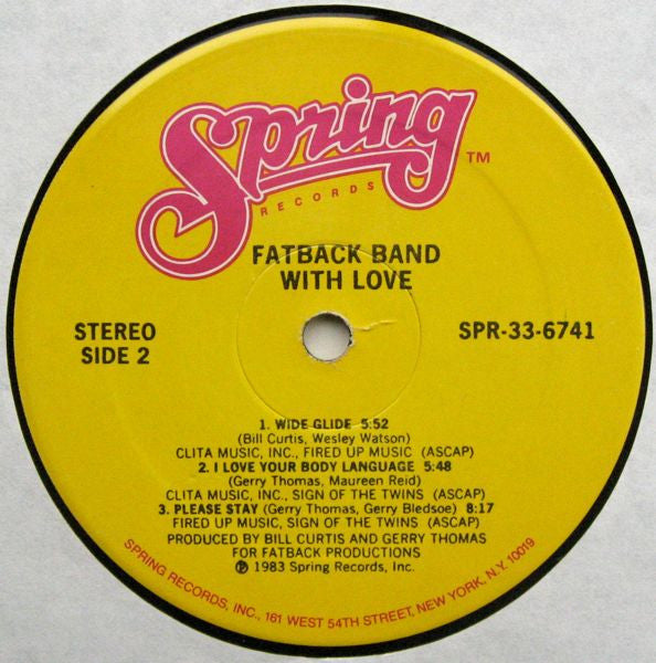 Fatback - With Love - VG+ LP Record 1983 Spring Vinyl - Soul / Funk / Disco