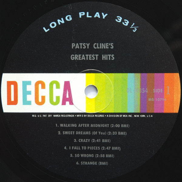 Patsy Cline - Patsy Cline's Greatest Hits - VG LP Record 1967 Decca Original USA mono Vinyl Press - Country - Shuga Records