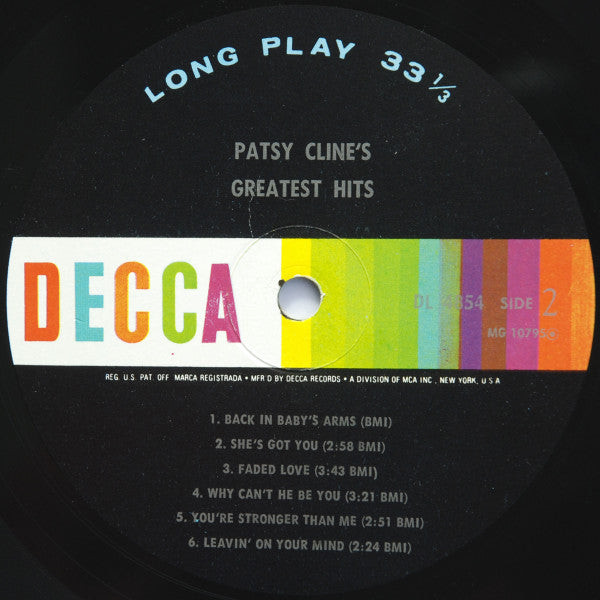 Patsy Cline - Patsy Cline's Greatest Hits - VG LP Record 1967 Decca Original USA mono Vinyl Press - Country - Shuga Records
