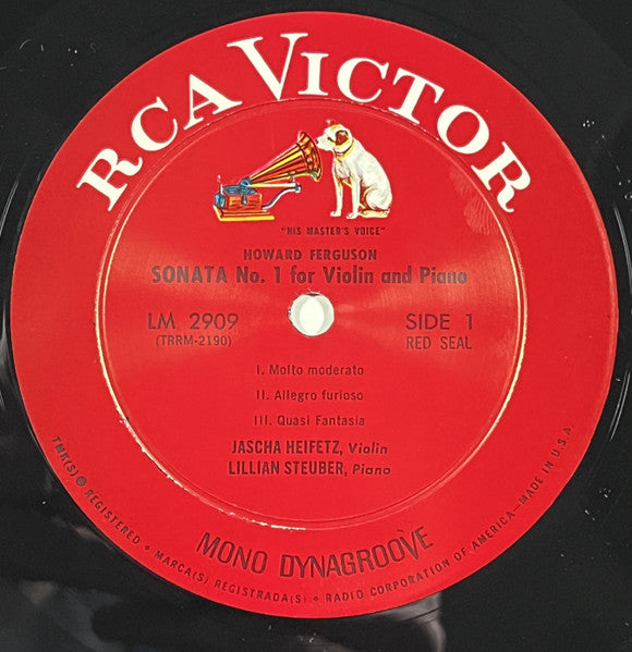 Jascha Heifetz & Lillian Steuber - Khachaturian / Ferguson : Sonata No.1, Sonata, Op.1 For Violin And Piano - VG+ LP Record 1966 RCA USA Mono Vinyl - Classical - Shuga Records