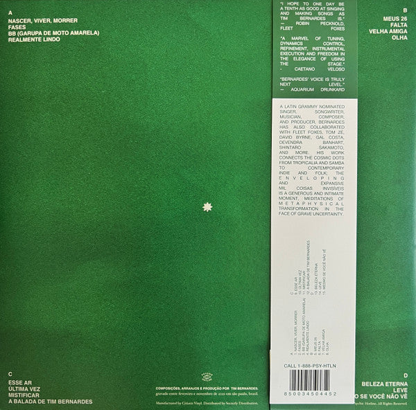 Tim Bernardes - Mil Coisas Invisíveis - New 2 LP Record 2022 Psychic Hotline Vinyl - Indie Rock / Bossanova / Tropicália - Shuga Records