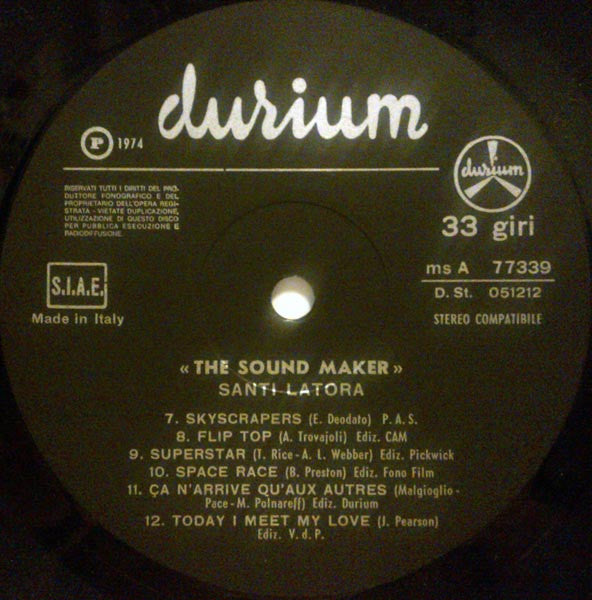 Santi Latora – The Sound Maker - Mint- LP Record 1974 Durium Italy Vinyl - Jazz / Easy / Theme - Shuga Records