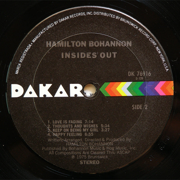 Hamilton Bohannon - Insides Out - VG+ LP Record 1975 Dakar Stereo Vinyl - Soul / Funk / Disco - Shuga Records