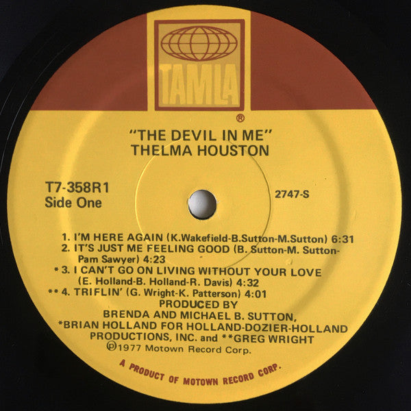 Thelma Houston - The Devil In Me - VG+ LP Record 1977 Tamla USA Vinyl - Soul / Disco - Shuga Records